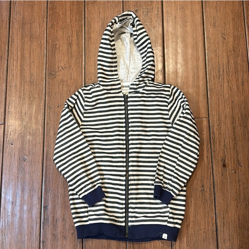 Me & Henry Boys Striped Zip Hoodie Jacket Navy/Cream Size 5/6 Preppy Classic